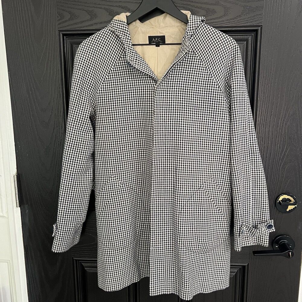 A.P.C. Checkered Gingham Parka Coat Women Size S Black White